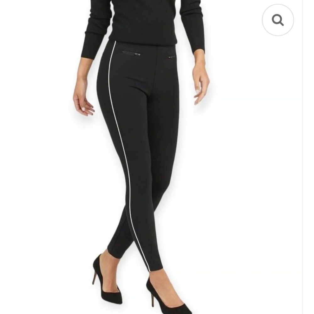 SPANX Navy Blue Leggings with White Side Stripe